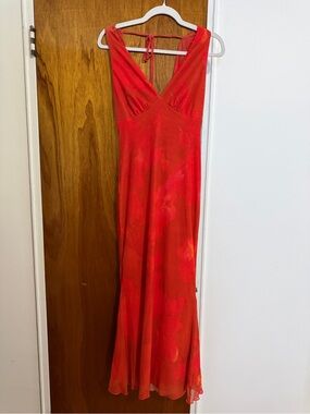 GLNEGE Tangerine Floral V-Neck Maxi Dress - Size Small